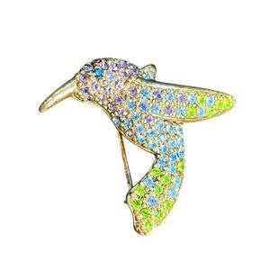 Vintage Monet Rhinestone Hummingbird Brooch Silver Tone Pin Collectible Jewelry